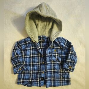 3/$15 DKNY Blue Plaid Shirt with Gray Hood